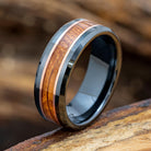 Whiskey Barrel Oak Wood Ring in Black Ceramic