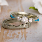 Turquoise Bridal Set, Three Stone Engagement Ring & Matching Band 