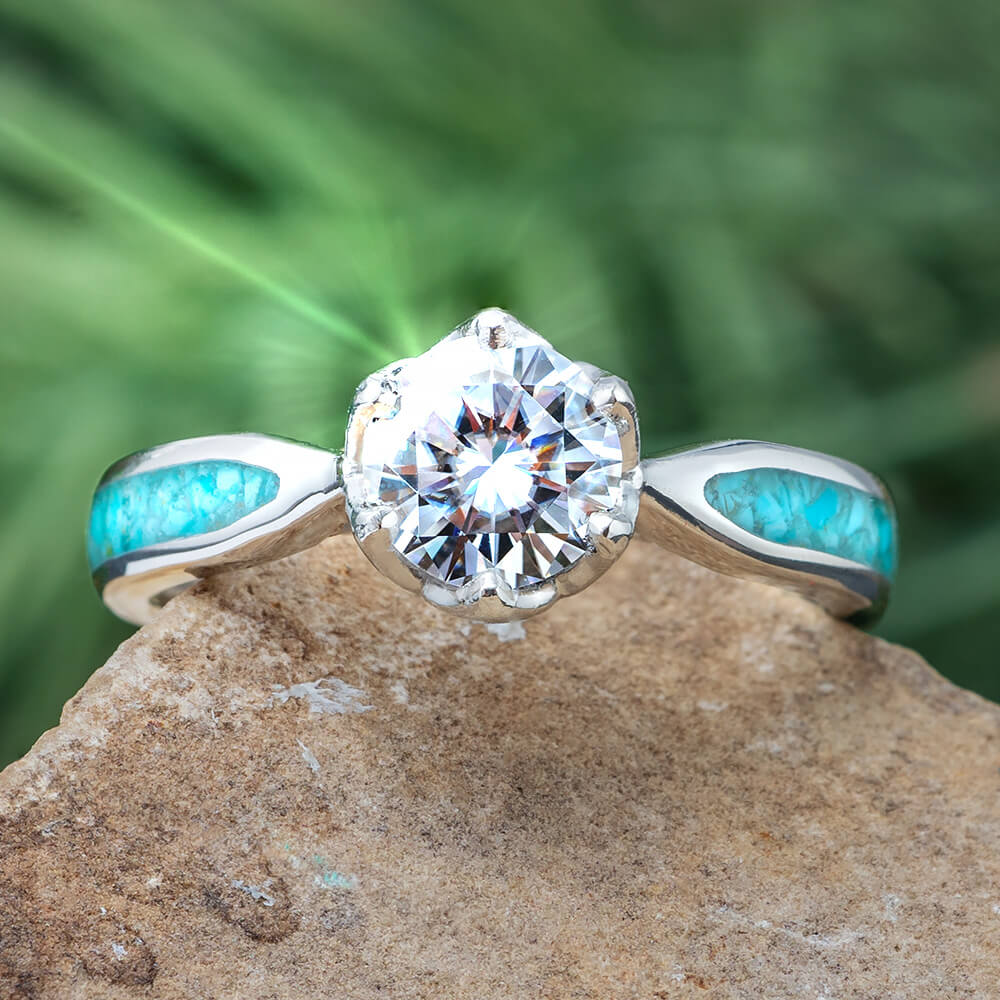 Turquoise engagement ring with diamonds Clearance