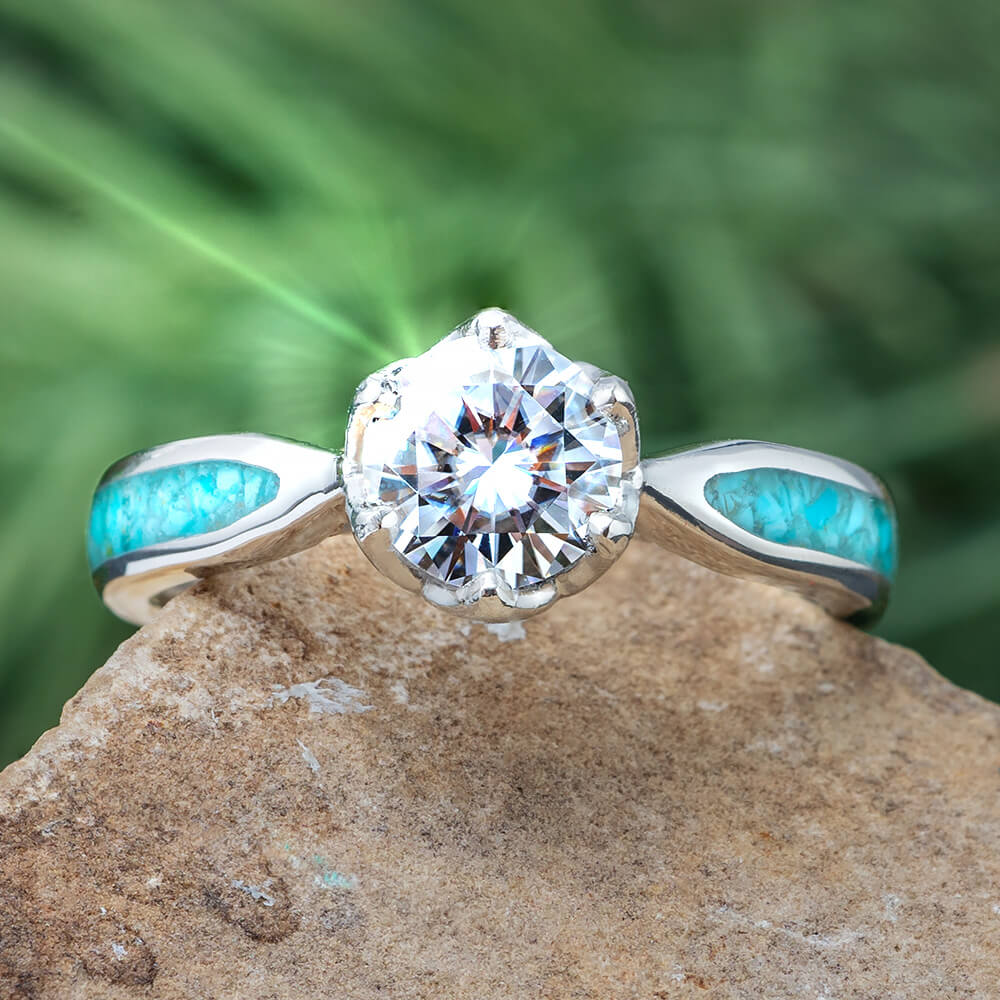Moissanite Platinum Ring with Turquoise | Jewelry by Johan - Jewelry by ...