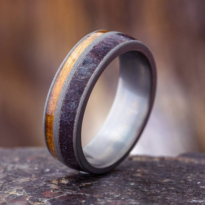 Whiskey Oak and Dino Bone Men's Wedding Band-4168 - Jewelry by Johan