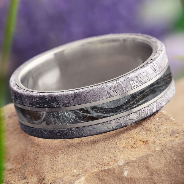 Meteorite and Mokume Gane Wedding Band