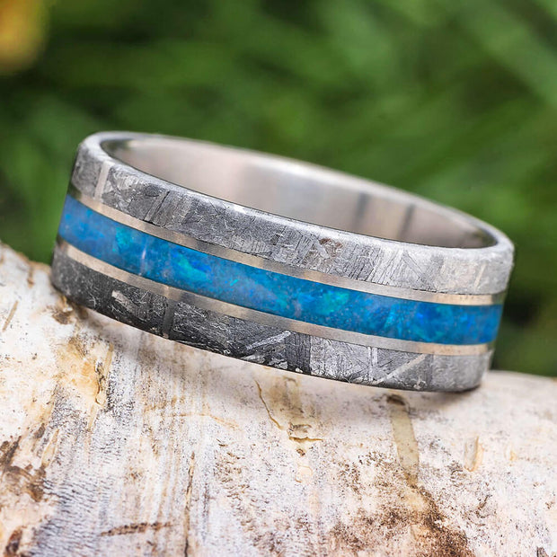 Opal Wedding Band with Meteorite