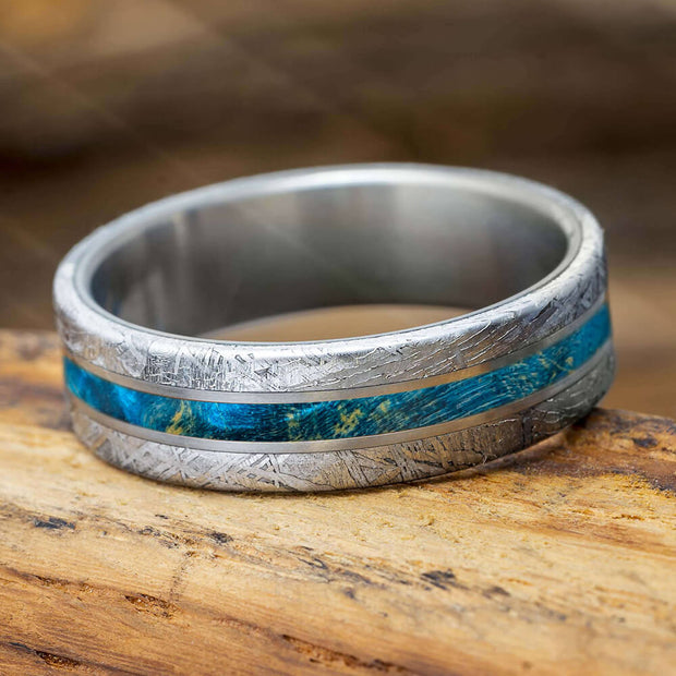 Meteorite and Blue Box Elder Burl Wood