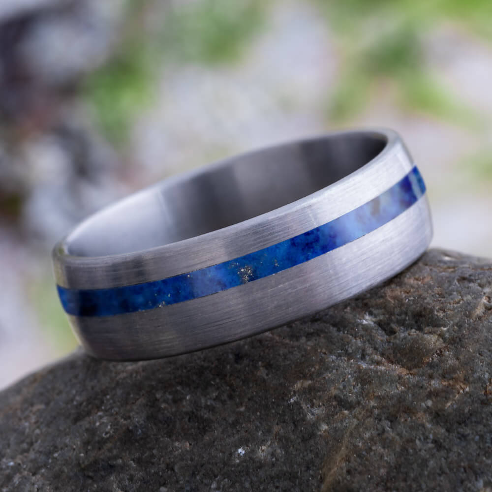 Blue Lapis Lazuli Wedding Band, Titanium Ring-4224 - Jewelry by Johan