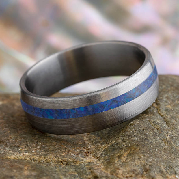 Dark Opal Ring With Brushed Titanium And Synthetic Opal-4230 - Jewelry by Johan