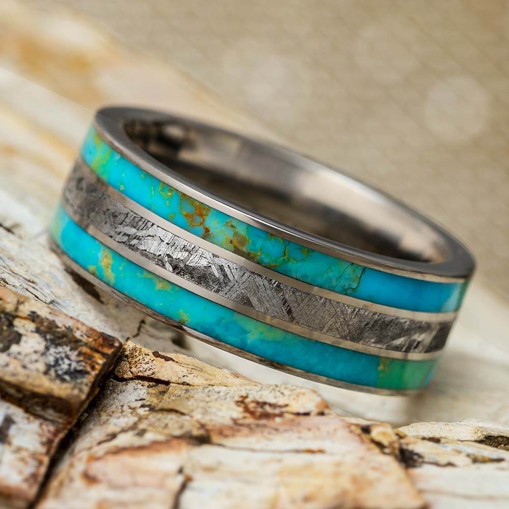 Meteorite and Turquoise Wedding Band