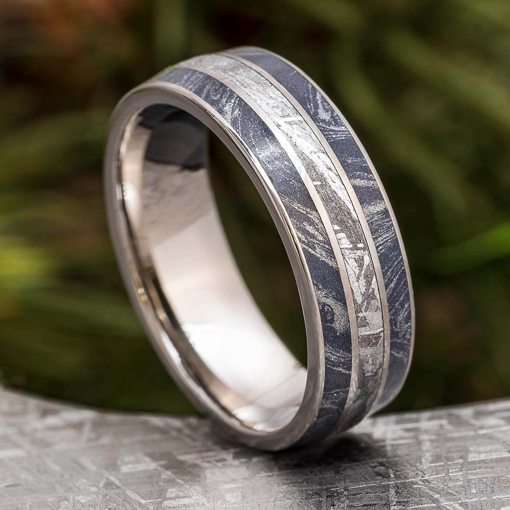 Meteorite and mokume gane wedding band