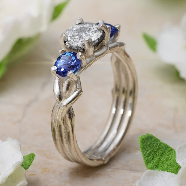 Sapphire Engagement Ring with Meteorite