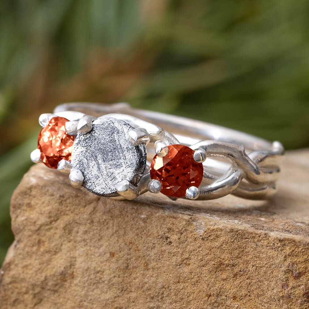 Garnet and Meteorite Engagement Ring