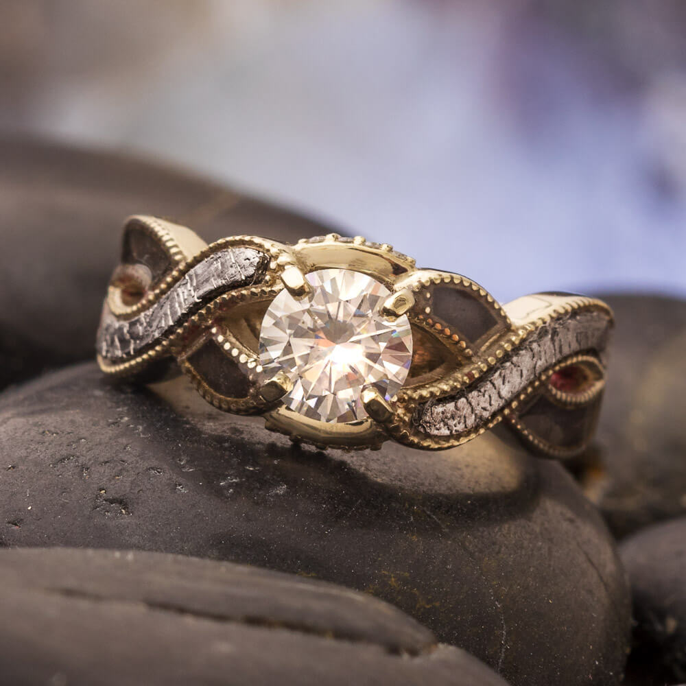 Meteorite and Dinosaur Bone Engagement Ring in White Gold-4284 - Jewelry by Johan