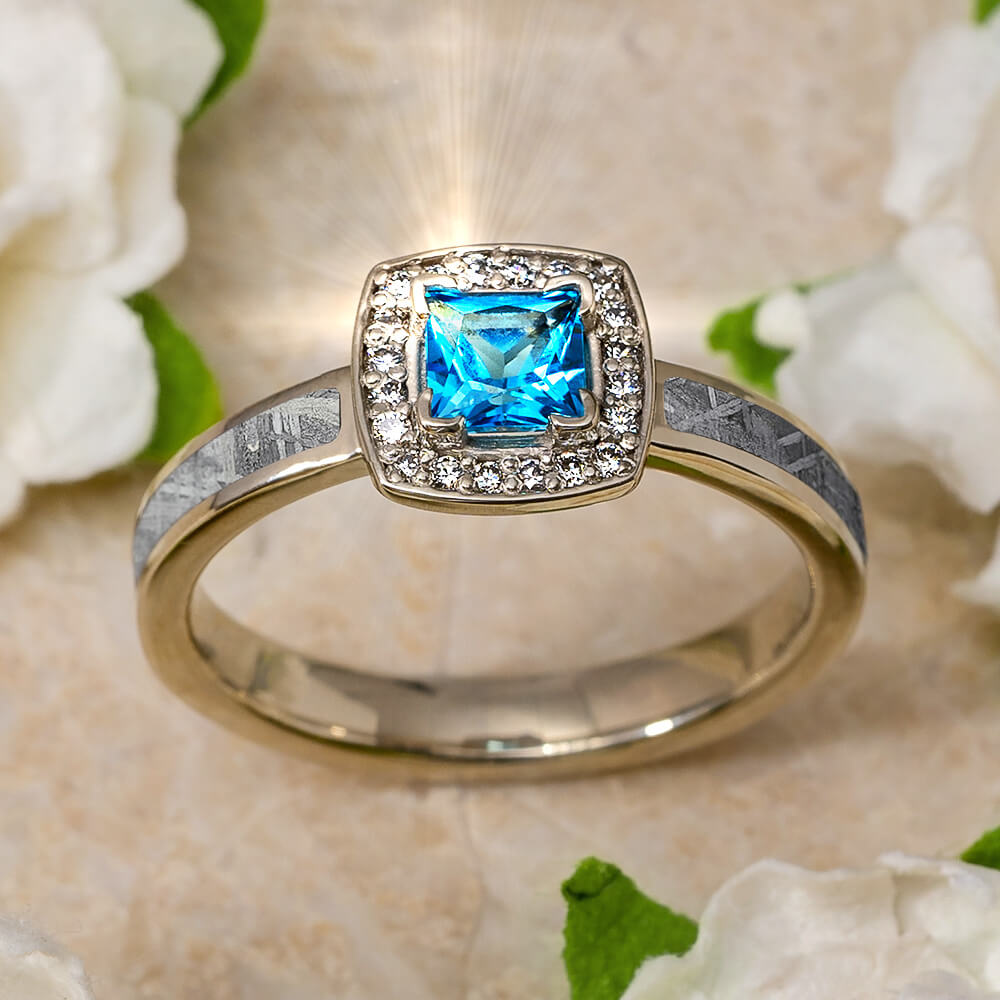 Emerald Cut London Blue Topaz Engagement Ring, 3.82 Carat 14k White Gold  Vintage Style Unique Handmade