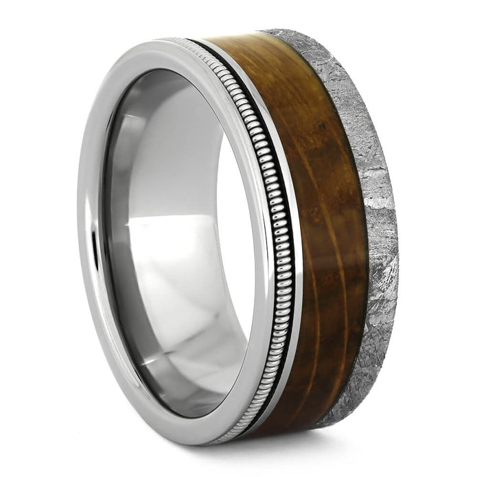 Bass Guitar String Ring with Meteorite and Oak | Jewelry By Johan