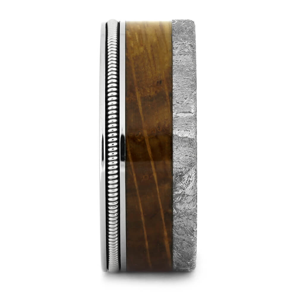 Bass Guitar String Ring with Meteorite and Oak | Jewelry By Johan