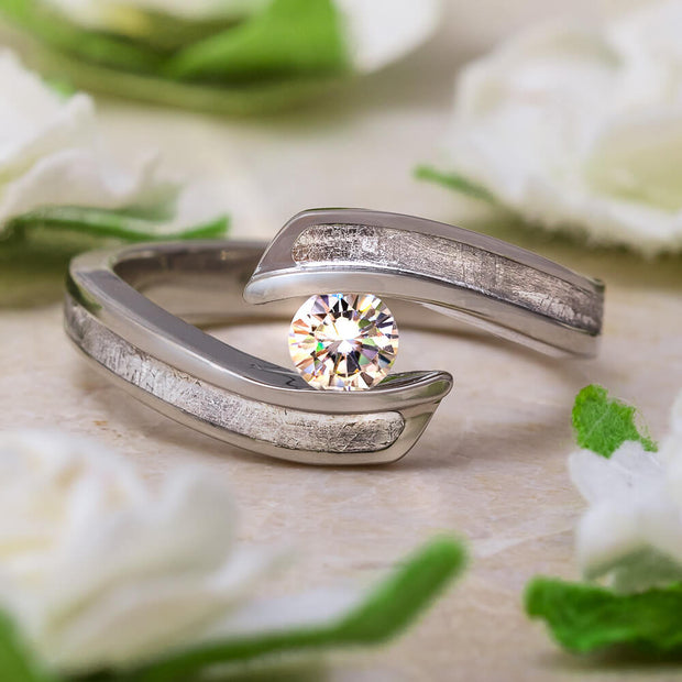Meteorite Engagement Ring with Moissanite
