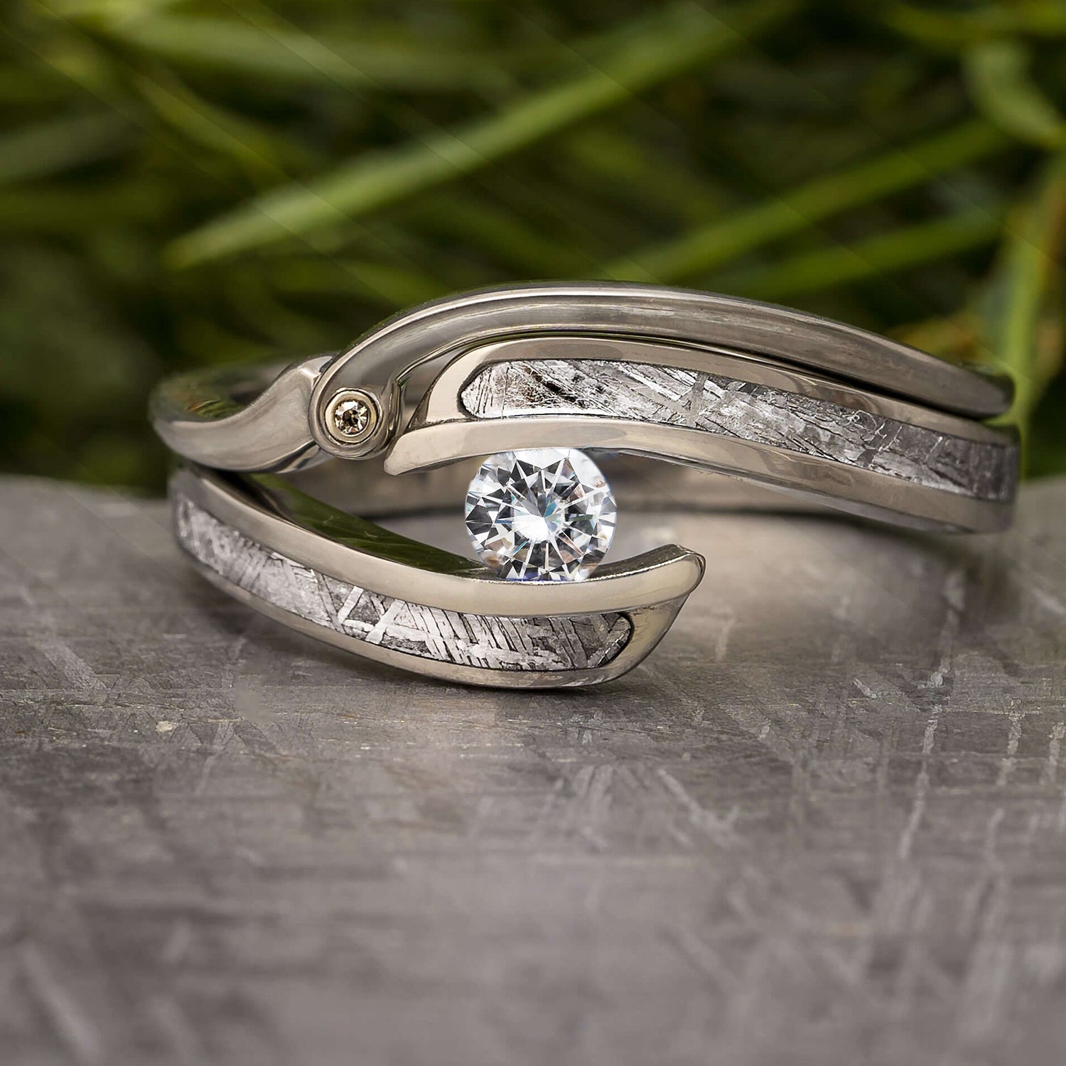 Wedding Rings : Tension-Set Titanium and Diamond Wedding