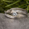 Wedding Band Set with Tension Set Meteorite Engagement Ring & Matching Band