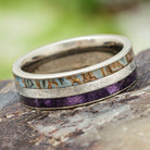 Meteorite and Fossil Ring with Purple Wood