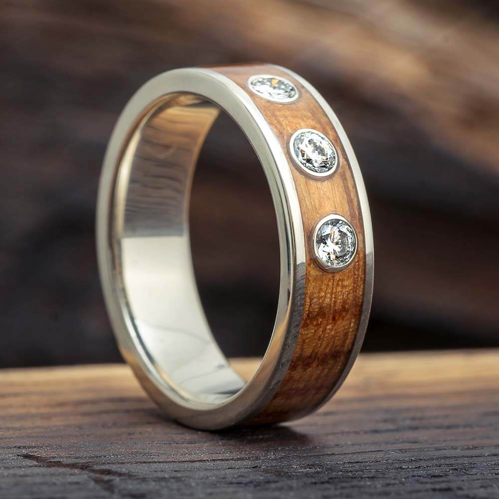 Diamond Wedding Band with Whiskey Barrel Oak