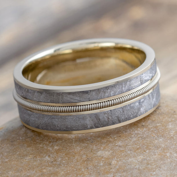White Gold, Meteorite and Guitar String Wedding Band