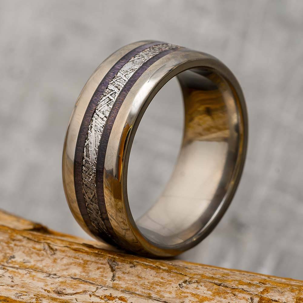 Meteorite and Purple Wood Wedding Band
