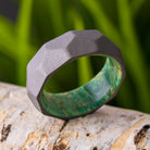 Faceted Men's Wedding Band with Green Box Elder Wood Sleeve-4410 - Jewelry by Johan