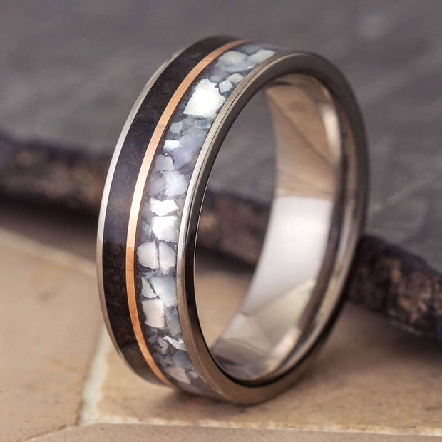 Fossil Ring with Pearls