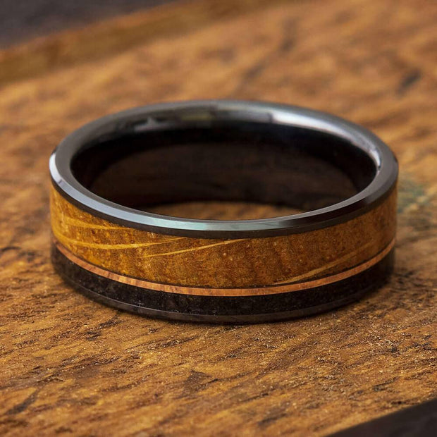 Whiskey Oak & Dinosaur Bone Men's Wedding Band - JBJ