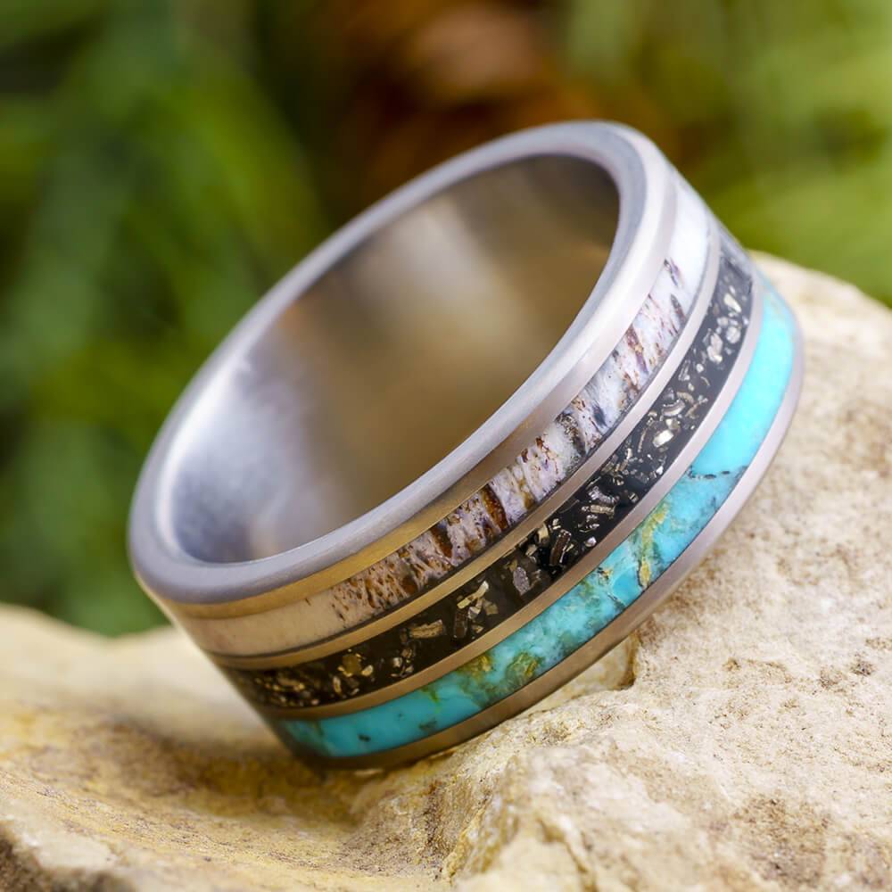 Antler, Turquoise, and Stardust Wedding Band