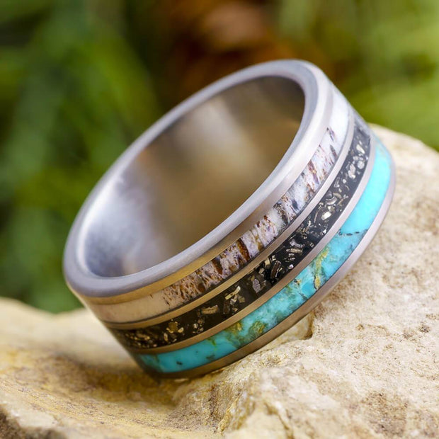 Antler, Turquoise, and Stardust Wedding Band