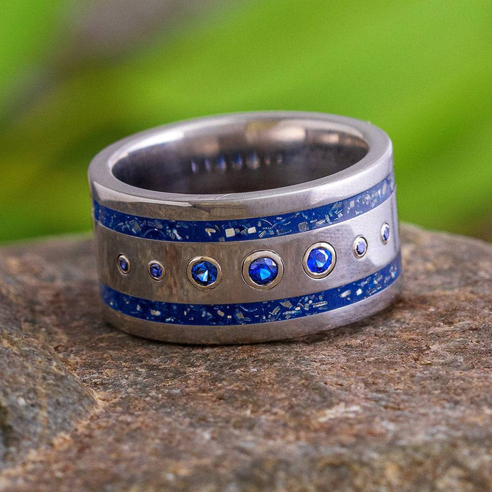 Wide Blue Sapphire Wedding Band with Navy Blue Stardust™-4443 - Jewelry by Johan