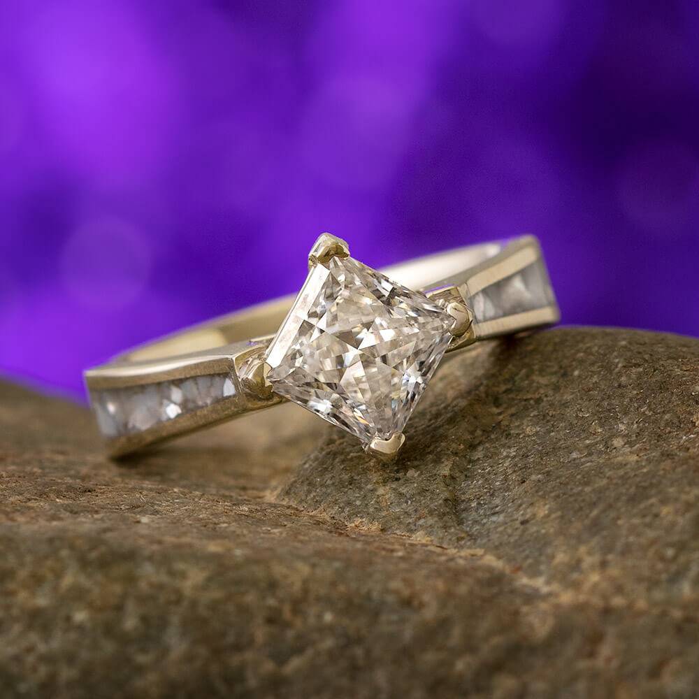 Mother of Pearl Engagement Ring with Solitaire Moissanite-4446 - Jewelry by Johan