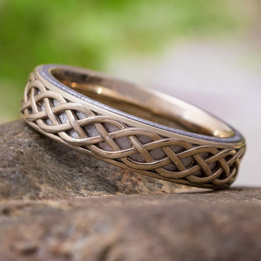 Celtic Wedding Band with Meteorite Core