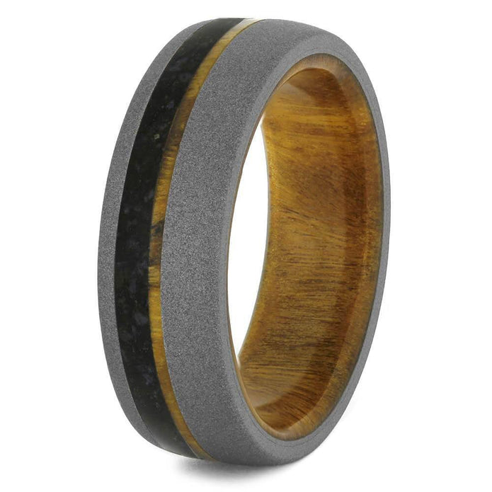 Lignum Vitae Wood Wedding Band with Crushed Dinosaur Bone