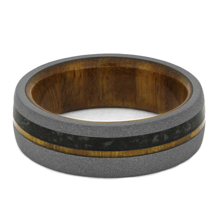 Lignum Vitae Wood Wedding Band with Crushed Dinosaur Bone