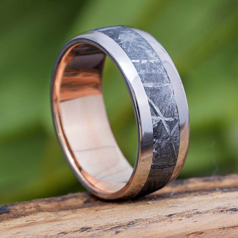 Meteorite and Rose Gold Wedding Band