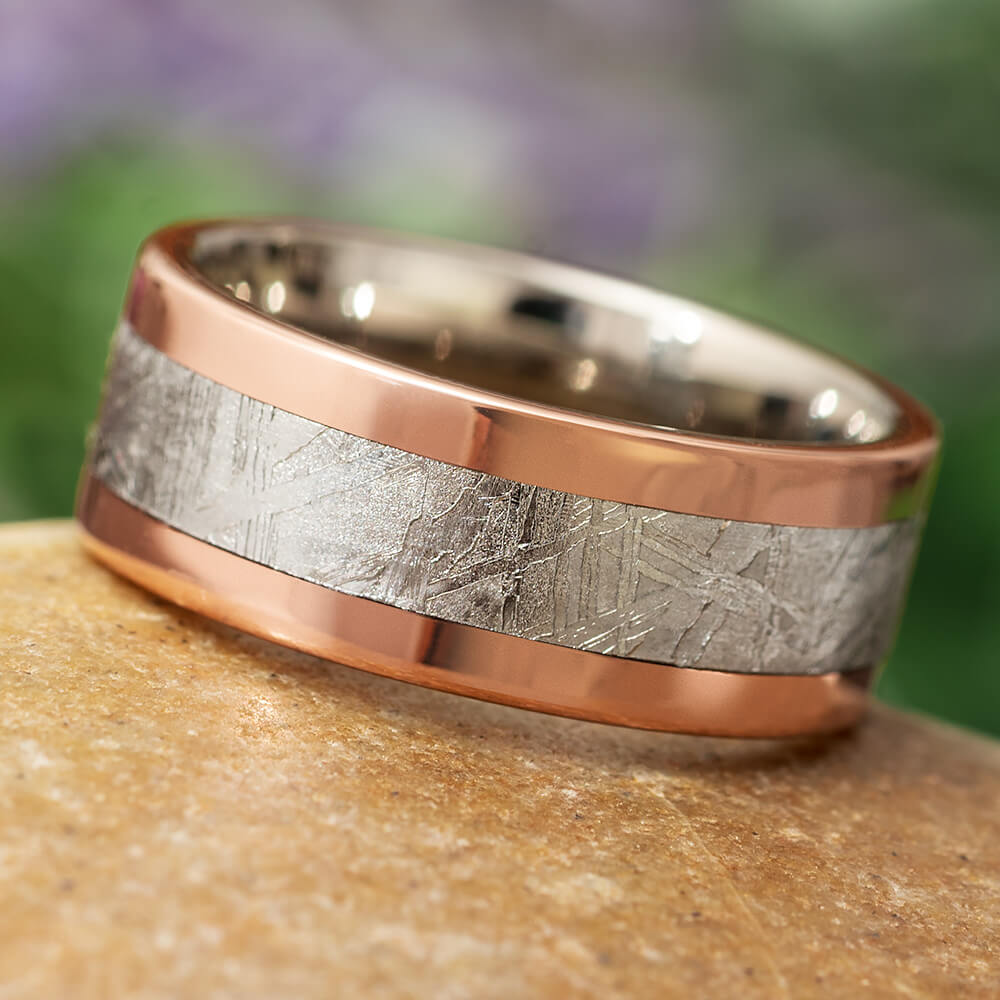 Meteorite and Rose Gold Wedding Band with Titanium