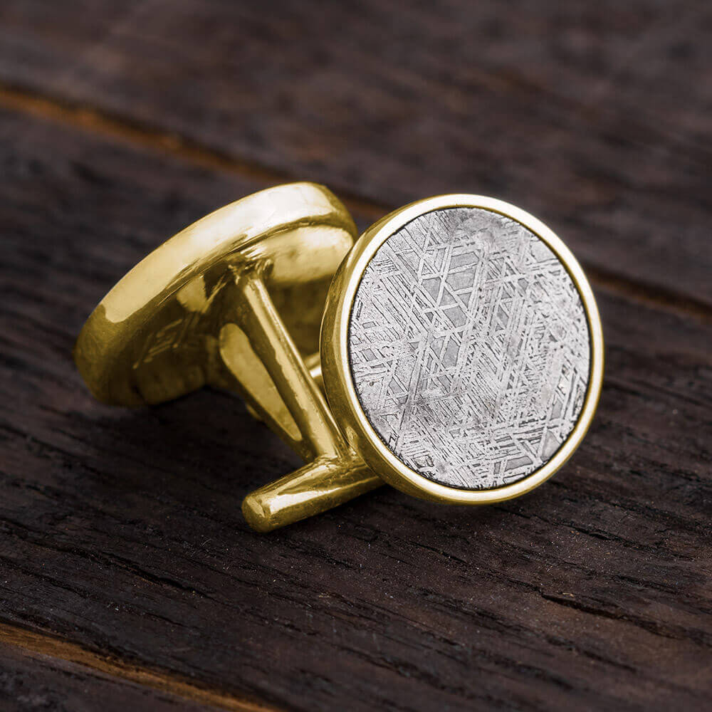 Solid Yellow Gold Cuff Links with Gibeon Meteorite