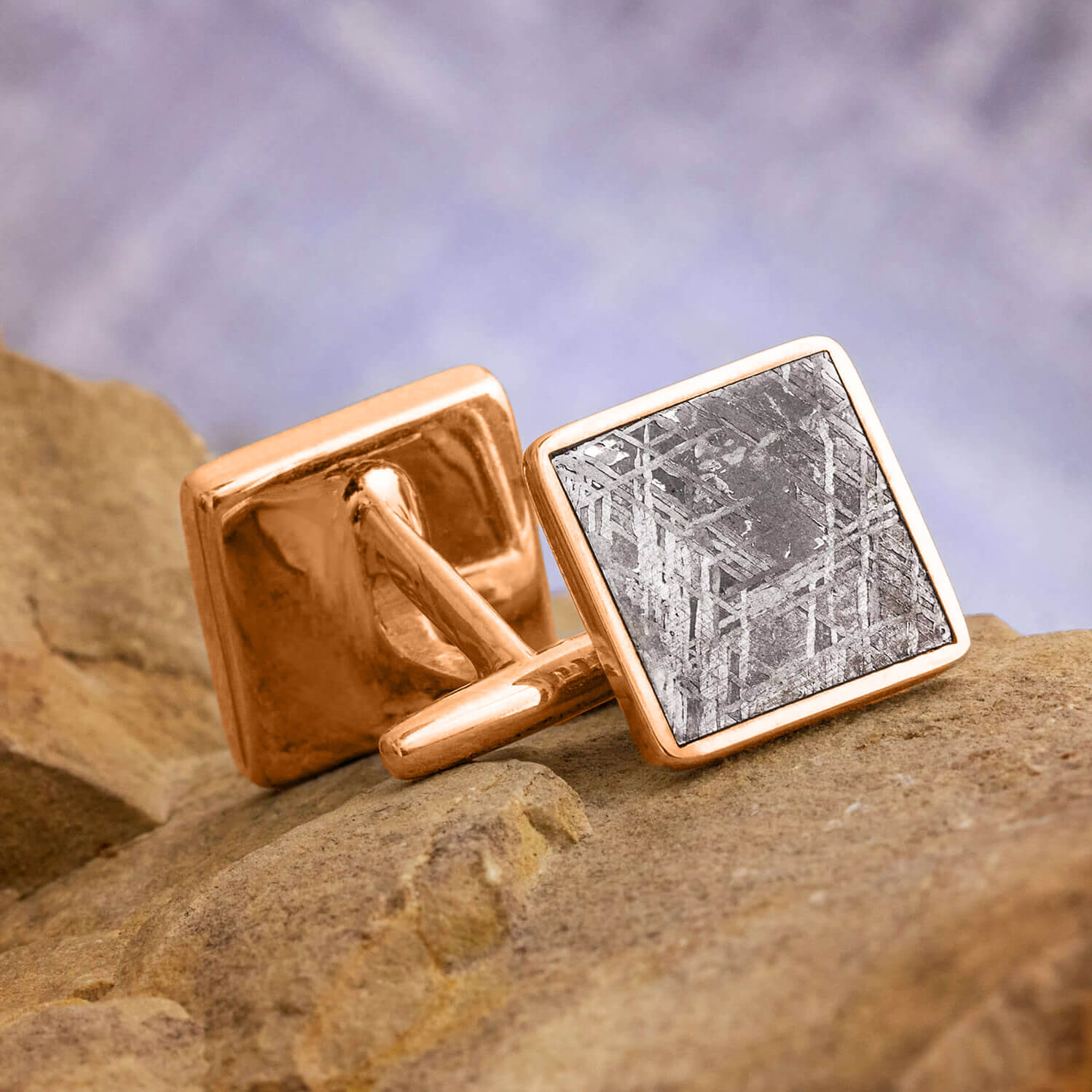 Rose Gold and Meteorite Cuff Links
