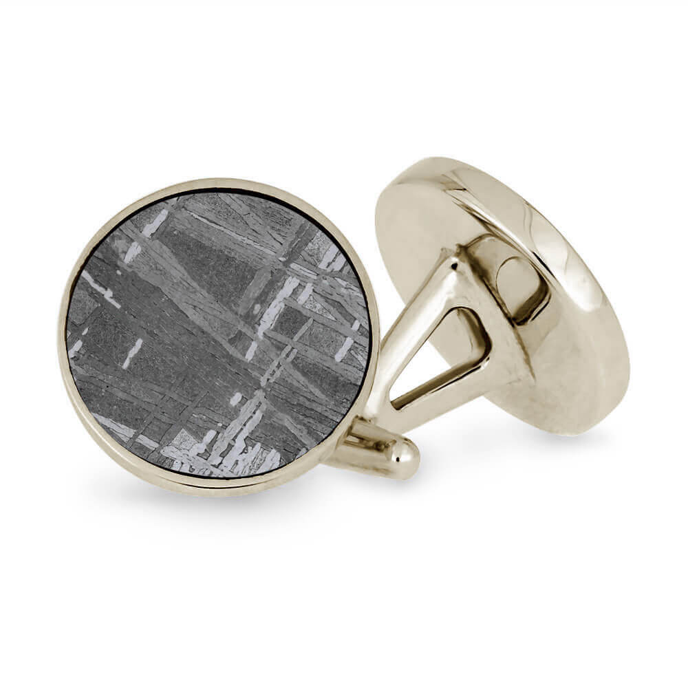 Meteorite Cuff Links in Solid White Gold