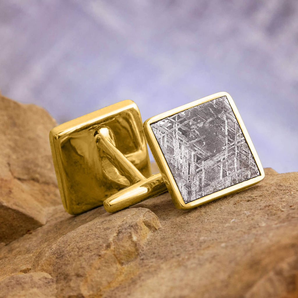 Yellow Gold Cuff Links with Meteorite