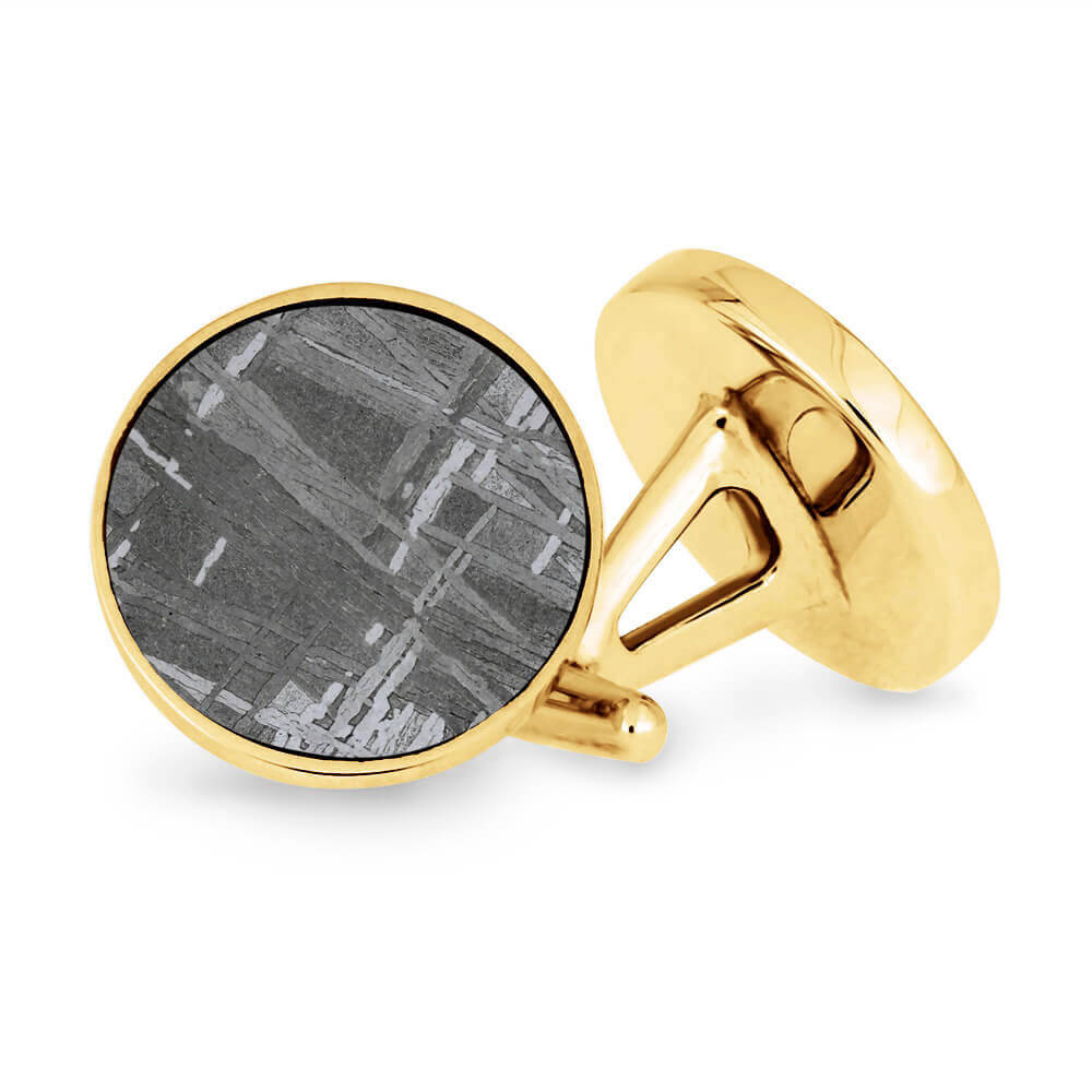 Meteorite Cuff Links in Solid Yellow Gold