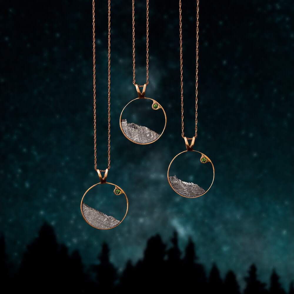 Moldavite and Meteorite Moonscape Necklace-4492-ML - Jewelry by Johan
