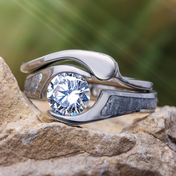 Meteorite Bridal Set in Titanium