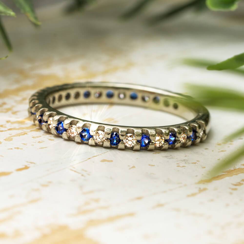 Blue diamond wedding band womens Clearance