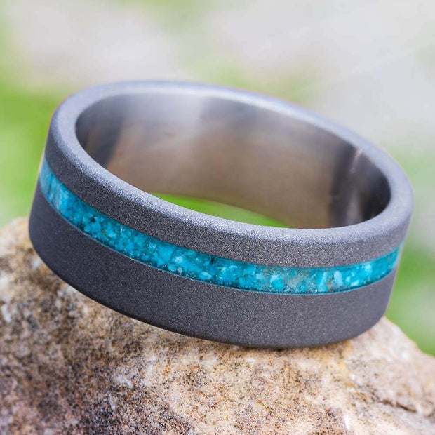 Turquoise Wedding Band in Titanium