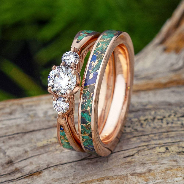 Desert Mosaic Turquoise Bridal Set in Rose Gold