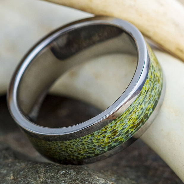 Golden Dyed Antler Wedding Band