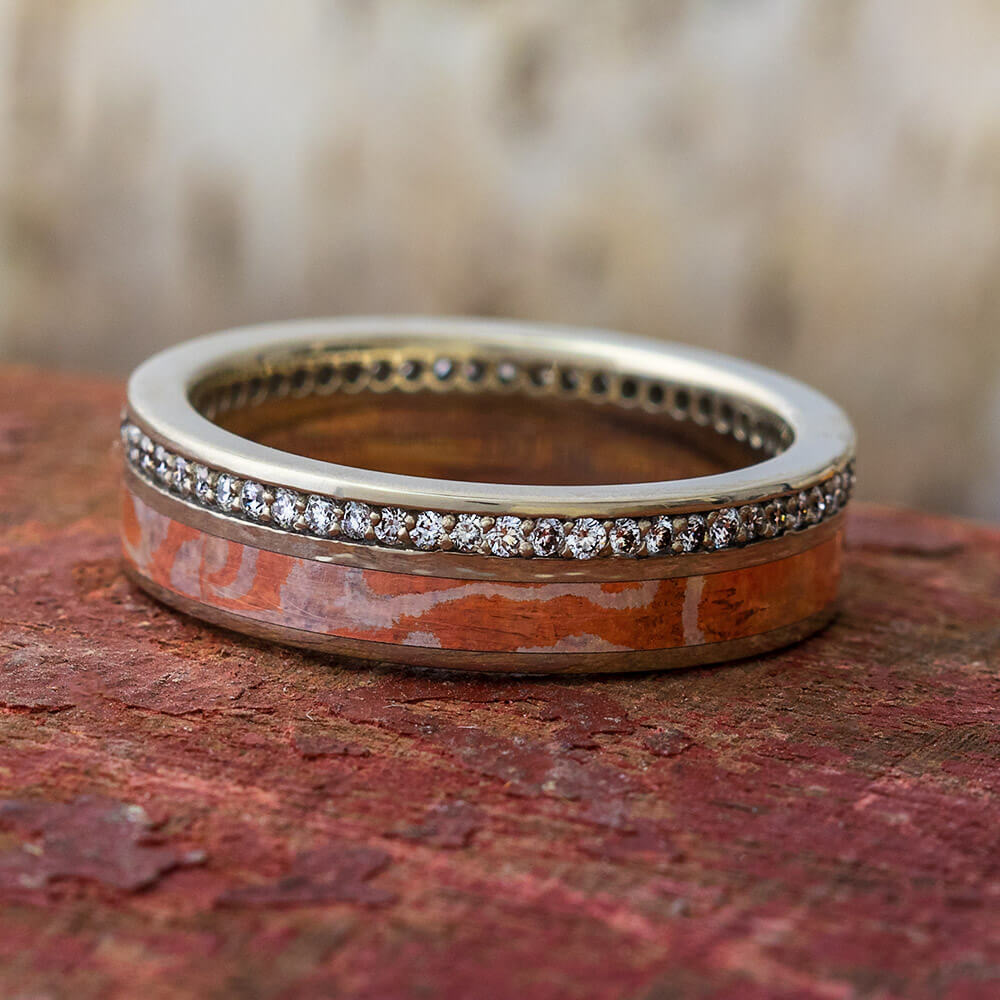 Diamond Eternity Wedding Band with Copper Silver Mokume-4524 - Jewelry by Johan