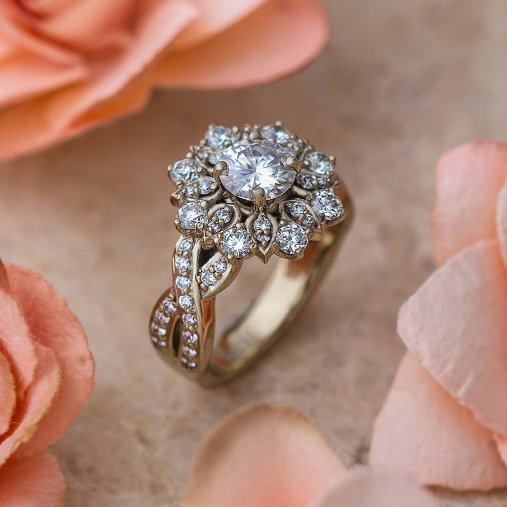 Flower Halo Engagement Ring in White Gold-4536 - Jewelry by Johan
